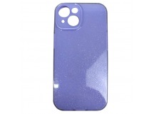 Чехол силиконовый iPhone 15 блестки с защитой камеры фиолетовый