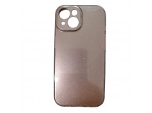 Чехол силиконовый iPhone 15 блестки с защитой камеры шоколадный