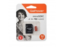 Карта памяти MicroSDHC 32GB GoPower (UHS-I, U3, class10, 60мб/сек V10) c адаптером SD