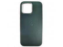 Чехол пластиковый iPhone 15 Leather Case MagSafe темно-зеленый