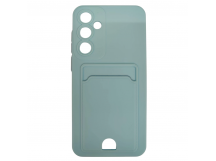 Чехол силиконовый Samsung A35 матовый цветной с визитницей голубой
