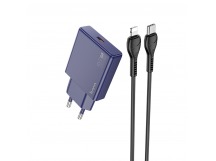 Адаптер Сетевой Hoco N44 Bisciut PD Type-C 30W + кабель Type-C- Lightning (tutanium blue)