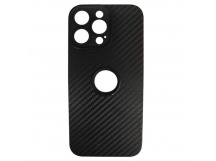 Чехол силиконовый iPhone 15Pro Max карбон с вырезом под логотип черный