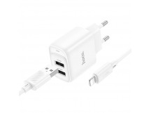 Адаптер сетевой HOCO C141A + кабель USB - Apple lightning, 1.0м (белый)