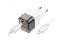 Адаптер Сетевой Hoco C125A Transparent PD Type-C 3A/20W + кабель Type-C-Apple Lightning (black/white)