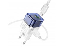 Адаптер Сетевой Hoco C131a USB/Type-C 30W + кабель Type-C-Lightning (transparent blue)