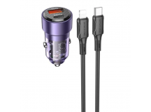 Адаптер Автомобильный Borofone BZ20A Smart 83W PD65W+QC3.0 +кабель Type-C - Lightning (purple)