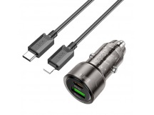 Автомобильное ЗУ HOCO Z52 + кабель Lighting/Type-C (USB/PD/38W) прозр. черное