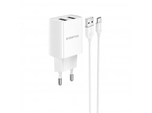 Адаптер Сетевой с кабелем Borofone BA53A Powerway (повр. уп.) 2USB 2,1A/10W (USB/Type-C) (bl(235823)