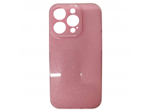 Чехол силиконовый iPhone 15 Pro блестки с защитой камеры розовый