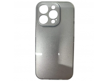 Чехол силиконовый iPhone 15 Pro блестки с защитой камеры серебристый