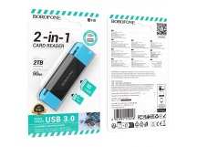 КартРидер BOROFONE DH9 2в1 (Micro SD/SD) USB/Type-C 3.0 голубой