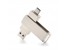 USB 3.0 Flash накопитель 64GB шт.USB (A)+шт.Type-C GoPower MODERN, металл серый