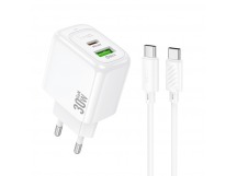 СЗУ с выходом USB Hoco CS55A (PD30W/QC/1USB C/1USB/кабель Type-C - Type-C) белое