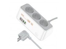Сетевой фильтр с портами Hoco AC23 (2500W, QС3.0, PD, 3 розетки + 2 порта USB, 2 порта Type-C) Белый
