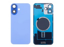 Задняя крышка для iPhone 16 Plus (A3290) в сборе со стеклом камеры Голубой (стекло, монолит, MagSafe, логотип) - Премиум
