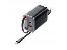 Сетевое зарядное устройство USB/Type-C Acefast A111 (67W, QC3.0, PD, GaN, выдвижной кабель Type-C) Черный