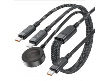 Кабель Type-C - 3 в 1 (Type-C + Type-C + Беспроводная зарядка 15W) Acefast C6-11 (3A, 100W, оплетка нейлон, 1,2 м) Черный