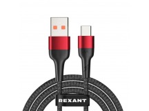 USB кабель шт.USB (A) - шт.Type-C 1м, 5A, 50Вт, в чёрной нейлоновой оплетке "Rexant"