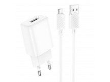 Адаптер постоянного тока Hoco C134A, 1гн.USB 5В,2,4А + кабель micro USB, белый