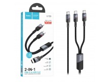 Кабель Type-C - 2 в 1 (Type-C + Type-C) Hoco U139 (5A, 100W, PD, оплетка ткань, 1.2 м) Черный