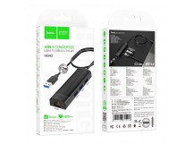 Адаптер-Хаб Hoco HB42 (USB to USB3.0*3+RJ45) 1,2м черный