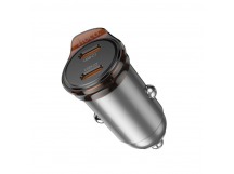 Адаптер автомобильный HOCO NZ16B (2PD 25W+20W) серый металл