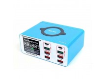 Зарядная станция Relife RL-304S (110W, 8 портов 4USB/2USB QC3.0/2Type-C PD, Qi 15W, LCD)