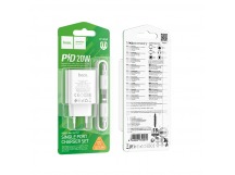 Сетевое зарядное устройство Hoco C143A, PD20W + кабель Type-C/Lightning, цвет белый