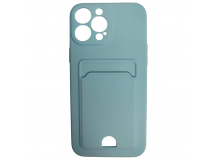 Чехол силиконовый iPhone 13 Pro Max матовый цветной с визитницей голубой