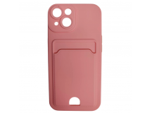 Чехол силиконовый iPhone 15 матовый цветной с визитницей розовый
