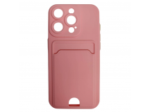 Чехол силиконовый iPhone 15 Pro матовый цветной с визитницей розовый