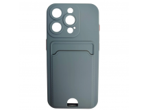 Чехол силиконовый iPhone 15 Pro матовый цветной с визитницей серый