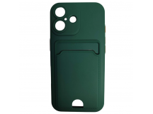 Чехол силиконовый iPhone 16 матовый цветной с визитницей темно-зеленый