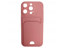 Чехол силиконовый iPhone 16 Pro матовый цветной с визитницей розовый