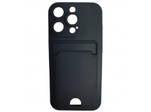 Чехол силиконовый iPhone 16 Pro матовый цветной с визитницей темно-синий