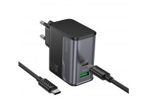 Сетевое зарядное устройство USB/Type-C Hoco CS74A (45W, QC3.0, PD, 2 порта, кабель Type-C-Type-C) Черный