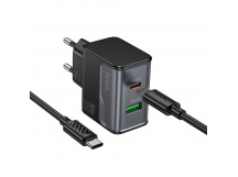 Сетевое зарядное устройство USB/Type-C Hoco CS73A (30W, QC3.0, PD, 2 порта, кабель Type-C-Type-C) Черный