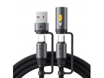 Кабель Type-C - 3 в 1 (Type-C+USB+LED подсветка) Acefast J5 (3A, 60W, оплетка нейлон, 1,2 м) Черный