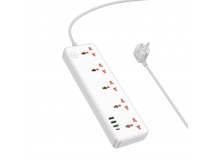 Сетевой удлинитель Hoco AC14A, 1.5м, EU + (1C3A), 2500W/PD30W, белый