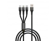 USB кабель 3в1 (Lightning, microUSB, Type-C) 1,2м, чёрный GP21-3-1.2M "GoPower"