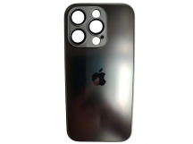 Чехол силикон-пластик iPhone 15 Pro стеклянный матовый с логотипом серый