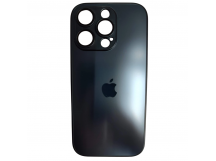 Чехол силикон-пластик iPhone 16 Pro стеклянный матовый с логотипом темно-синий