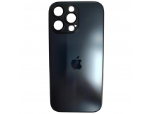 Чехол силикон-пластик iPhone 16 Pro Max стеклянный матовый с логотипом темно-синий
