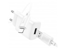 Адаптер Сетевой с кабелем Hoco C134A Solid USB 2,4A/12W (USB/Lightning) (white) (240260)