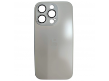 Чехол силикон-пластик iPhone 15 Pro стеклянный матовый с логотипом белый