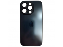 Чехол силикон-пластик iPhone 15 Pro стеклянный матовый с логотипом темно-синий