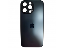 Чехол силикон-пластик iPhone 15 Pro Max стеклянный матовый с логотипом темно-синий
