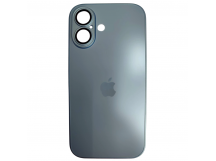 Чехол силикон-пластик iPhone 16 стеклянный матовый с логотипом голубой