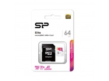 MicroSD  64GB  Silicon Power Class 10  Elite UHS-I V10 A1 (R/W 100/30 Mb/s) + SD адаптер